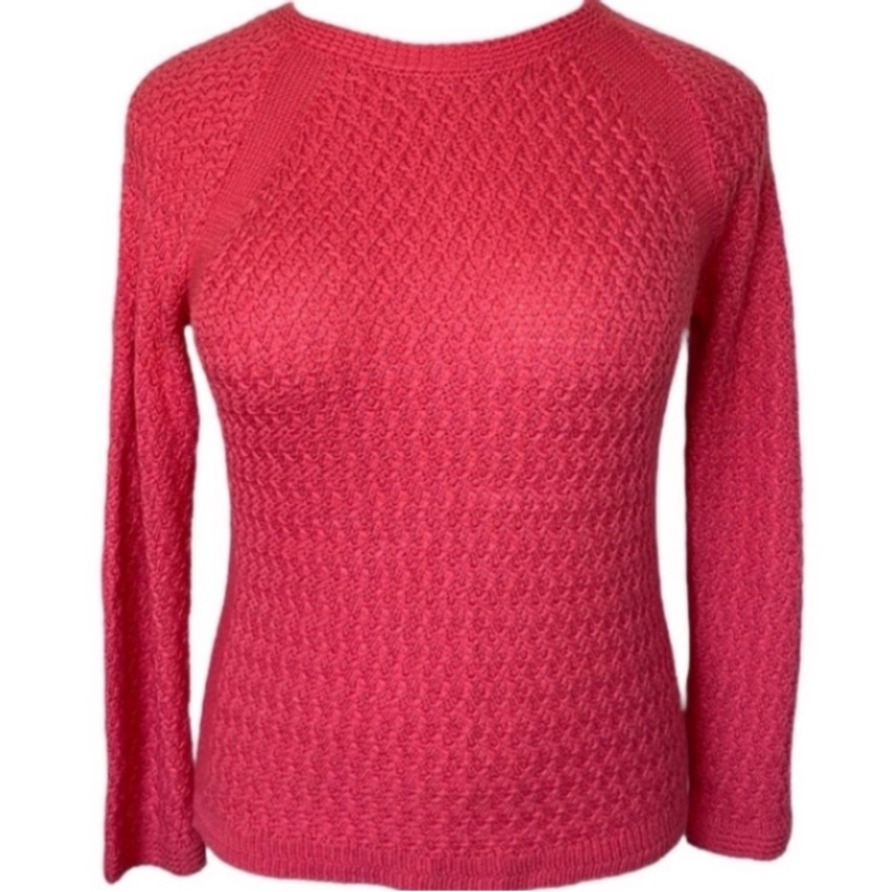 Jones NY Cable Knit Sweater Crewneck Coral Salmon Loose Weave Acrylic Fancy Gift - Picture 15 of 17